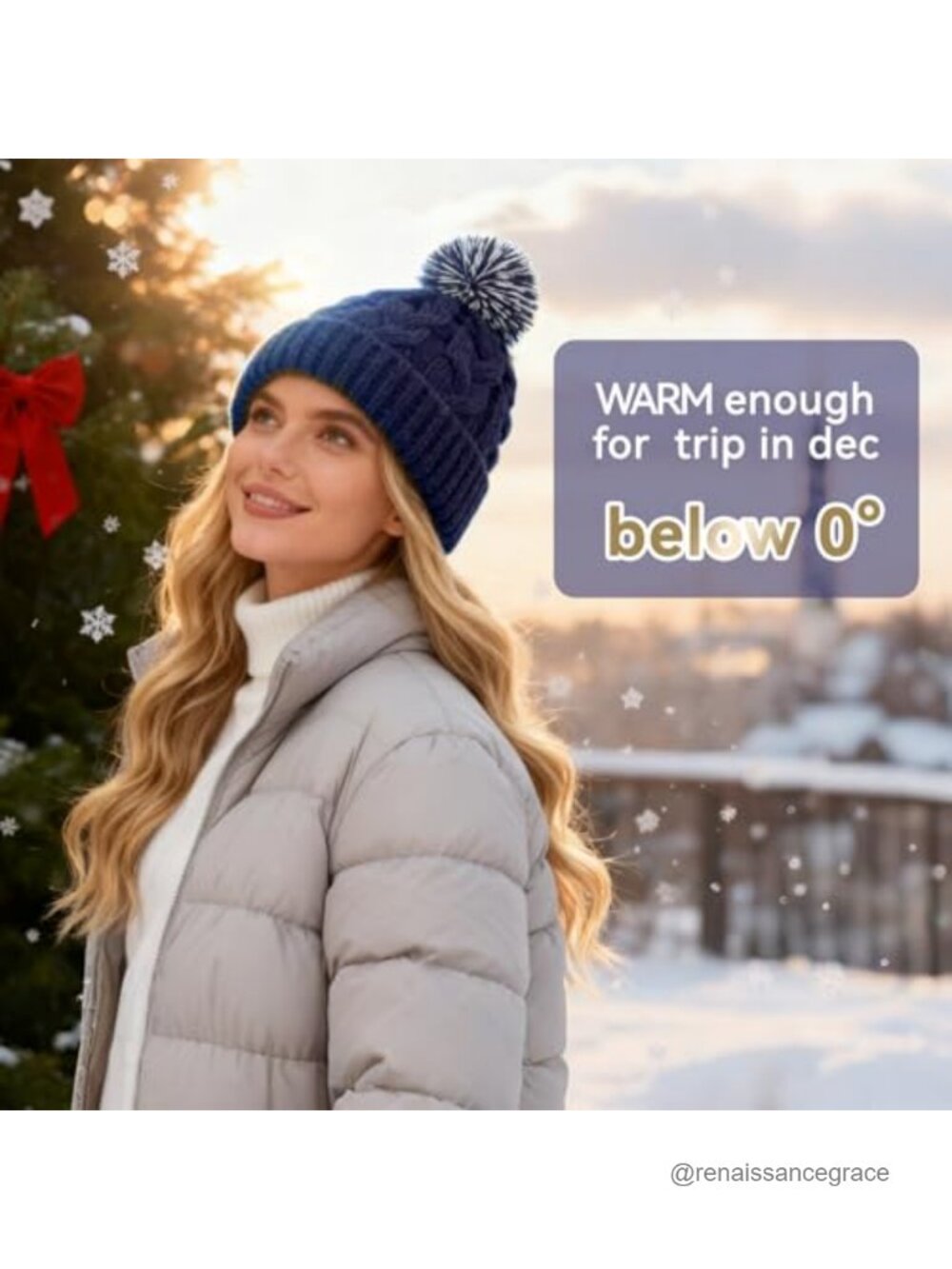 Chunky Knit Beanie with Pom Pom - Cozy Winter Bobble Hat for Women